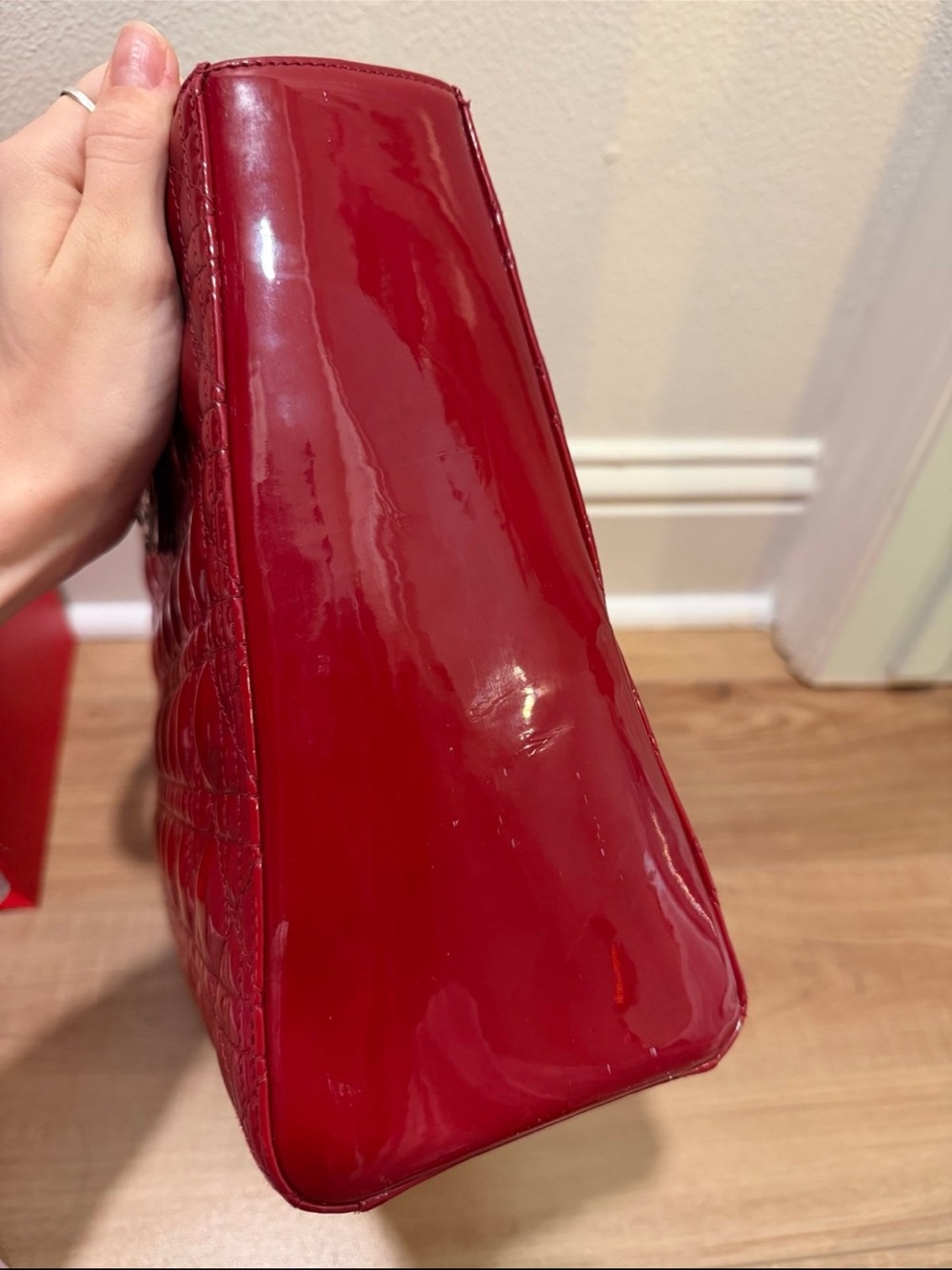 Dior Red Patent Cannage Leather Large Lady Dior - Picture 5 of 12